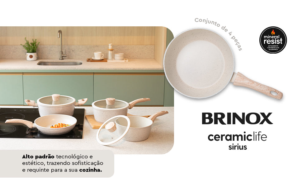 Conjunto de Panelas Ceramic Life Sirius Vanilla com Indução – Antiaderente Premium 6 Peças