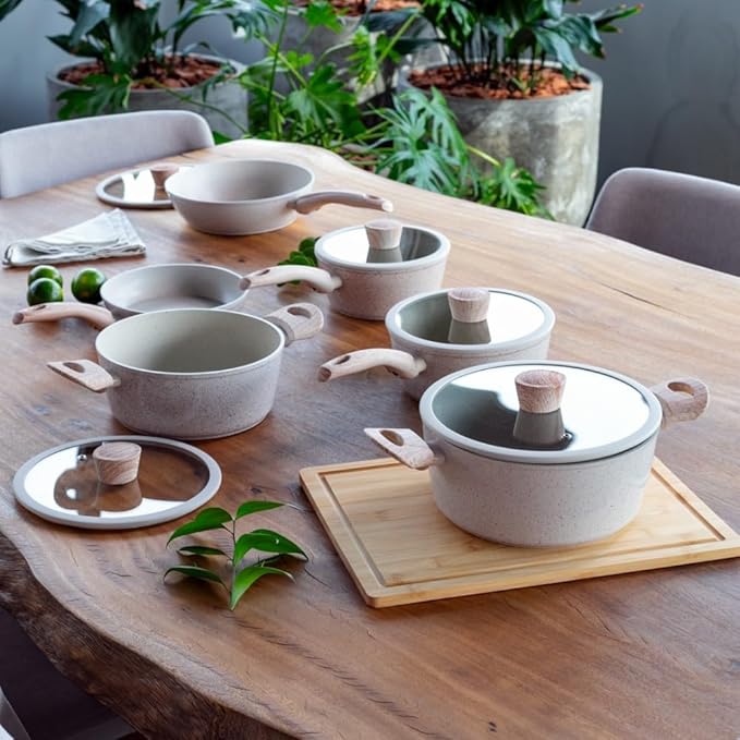 Conjunto de Panelas Ceramic Life Sirius Vanilla com Indução – Antiaderente Premium 6 Peças