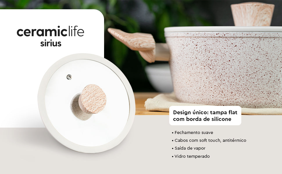 Conjunto de Panelas Ceramic Life Sirius Vanilla com Indução – Antiaderente Premium 6 Peças