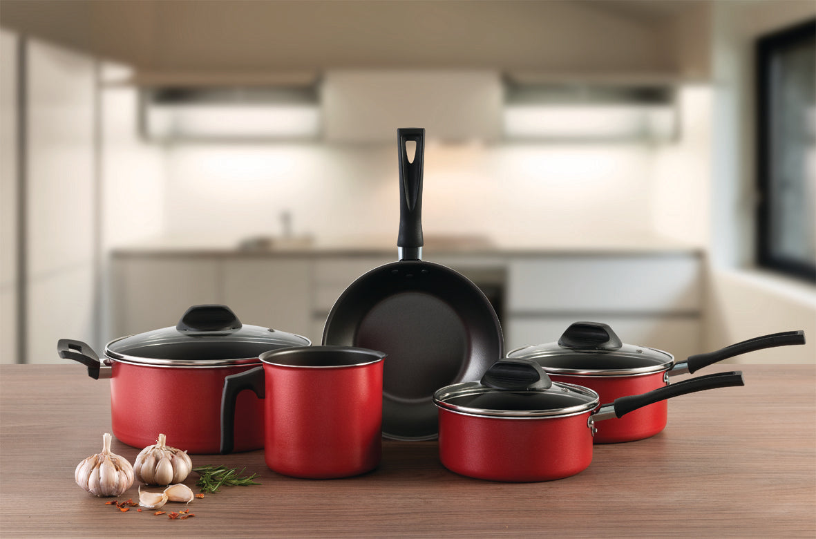 Conjunto de Panelas Antiaderentes Garlic Vermelho – Cozinha Completa com 5 Peças