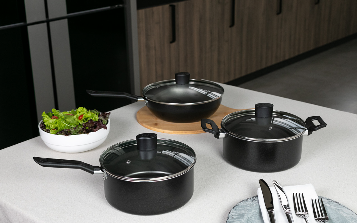 Conjunto de Panelas Antiaderentes Ebony Preto – Cozinha Completa com 5 Peças