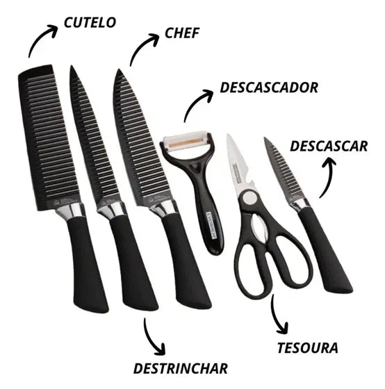 Kit de Facas para Churrasco e Cozinha 8 Peças – Aço Inoxidável com Garra e Amolador