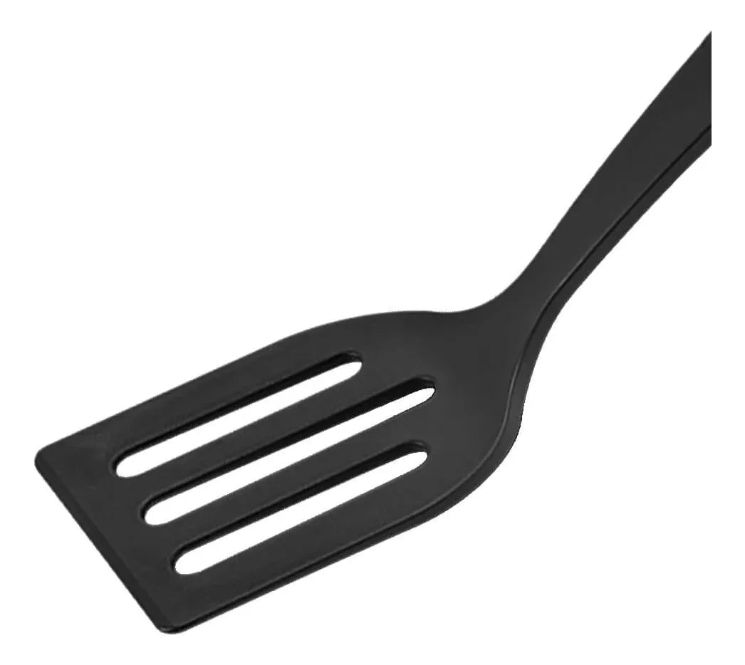 Espátula Perfurada Nylon Preto Wavy – Essencial para Cozinha