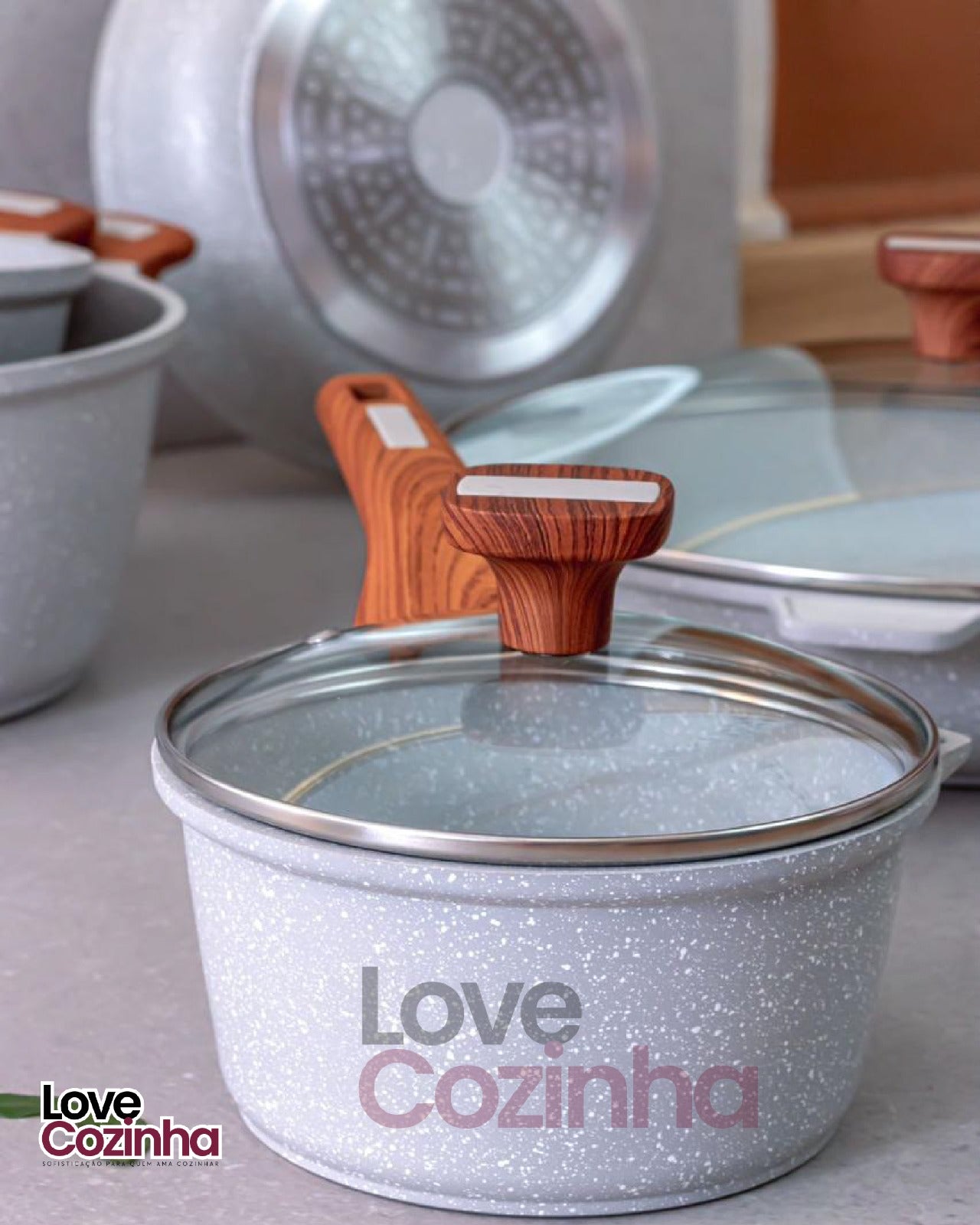 Conjunto Premium Cerâmico Antiaderente – Caçarolas e Frigideiras Temperatti Bianco – 9 Peças