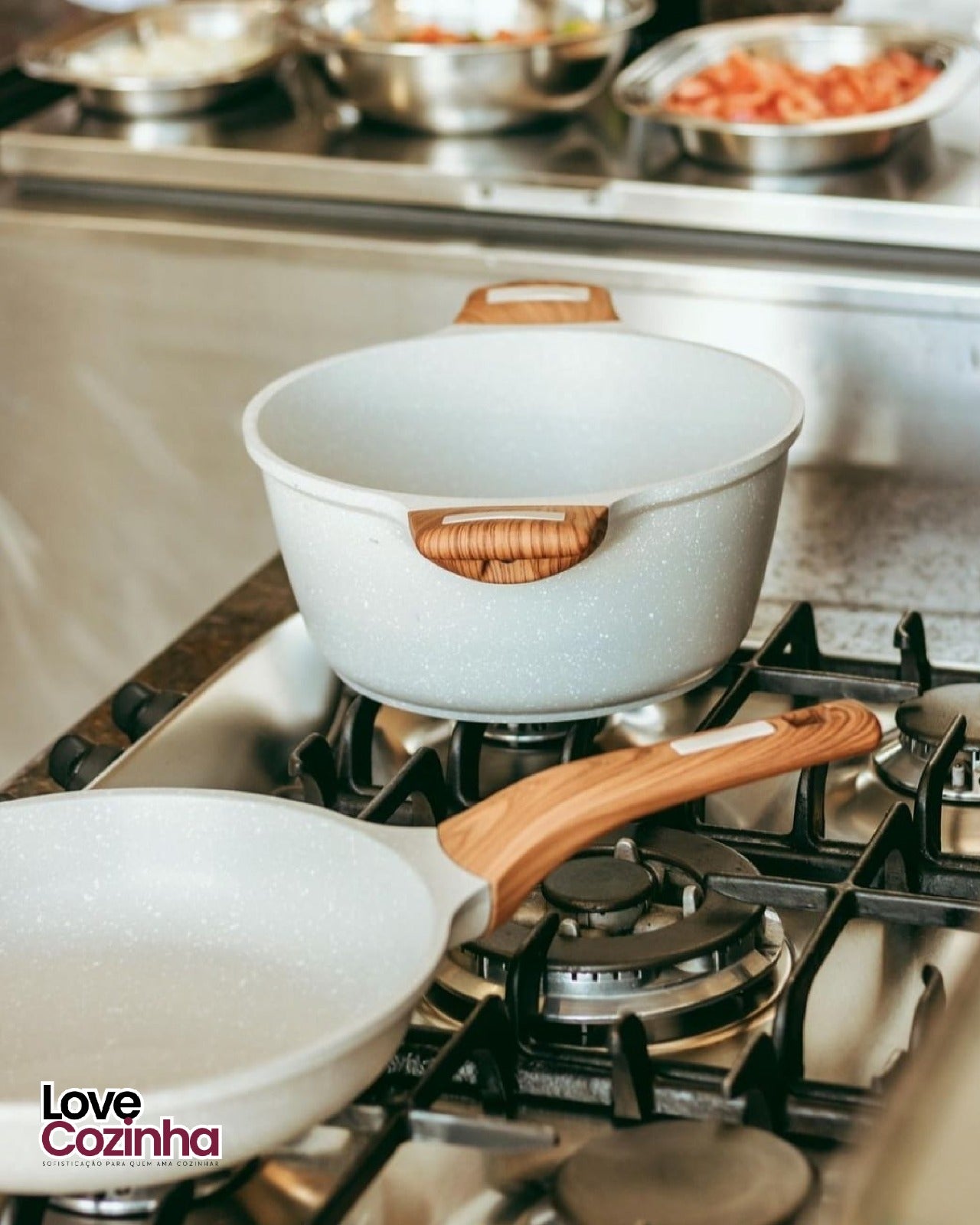 Conjunto Premium Cerâmico Antiaderente – Caçarolas e Frigideiras Temperatti Bianco – 9 Peças