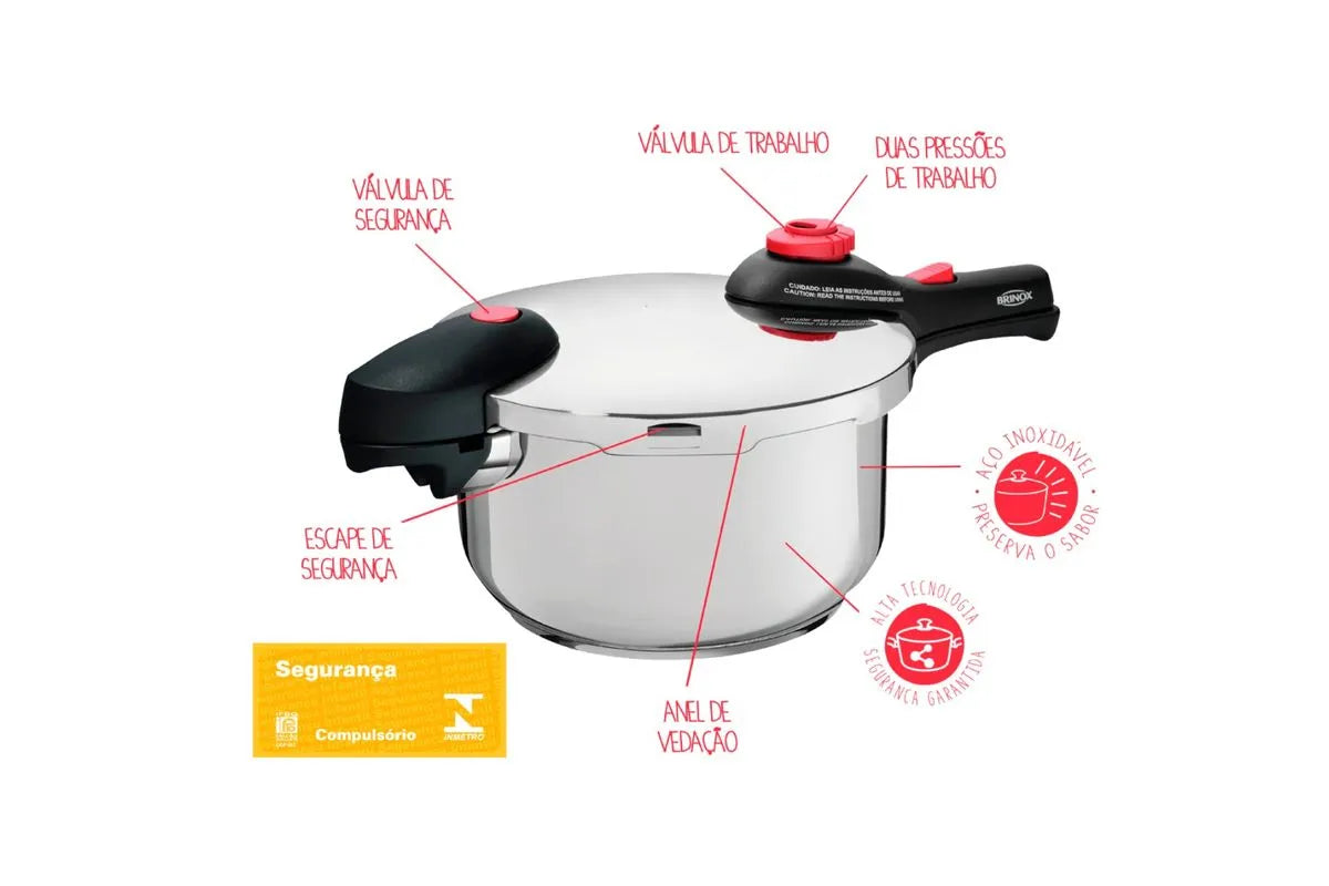 Panela de Pressão Inox Premium com Fundo Triplo e 5 Dispositivos de Segurança – 4,5 Litros