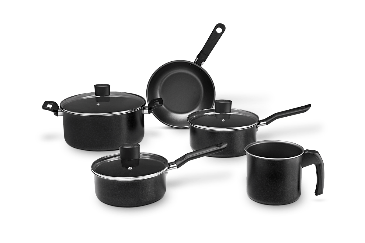 Conjunto de Panelas Antiaderentes Ebony Preto – Cozinha Completa com 5 Peças