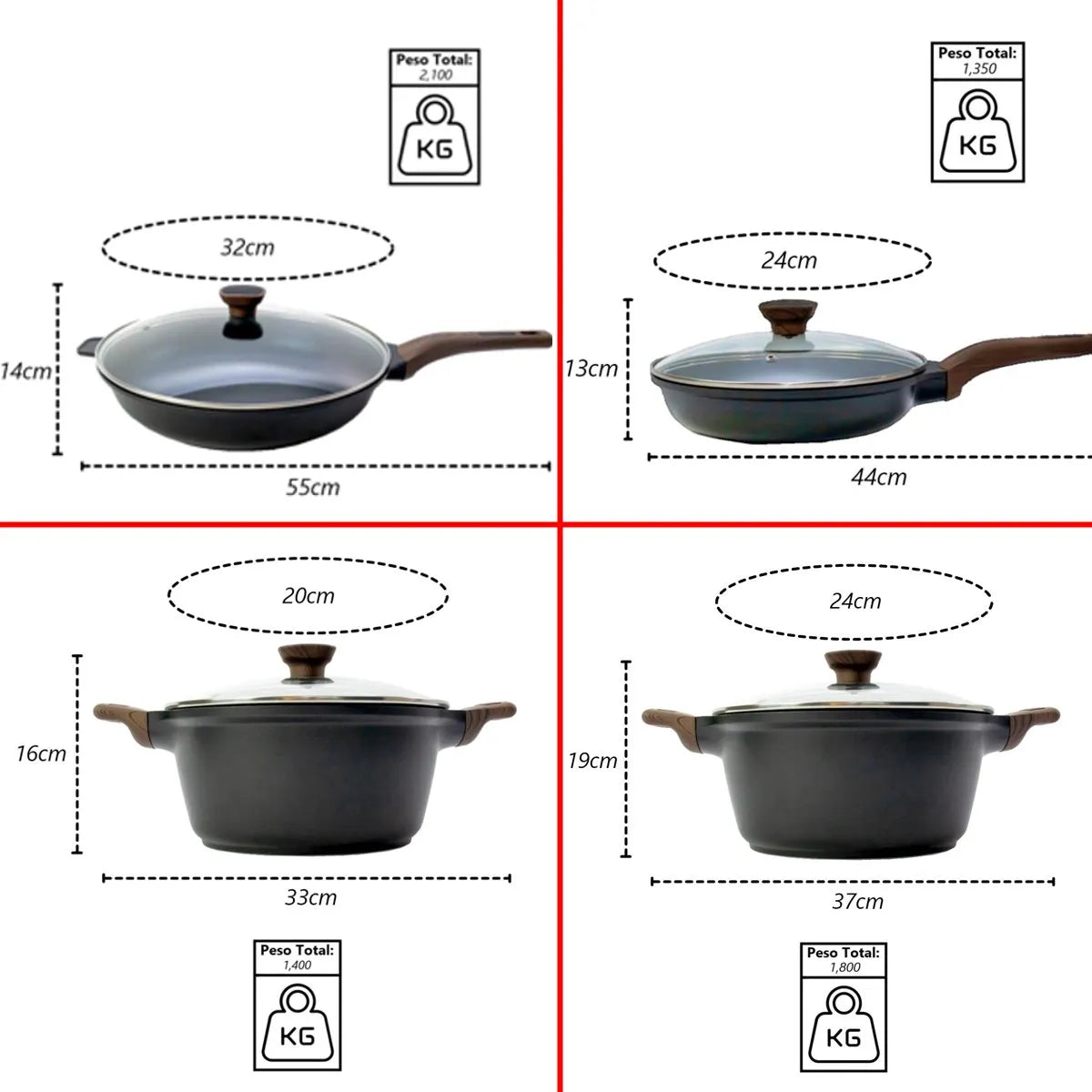 Conjunto Premium Cerâmico Antiaderente – Caçarolas e Frigideiras Temperatti Niger – 9 Peças