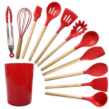 Kit Utensílios de Cozinha 12 Peças - Silicone com Cabo de Madeira